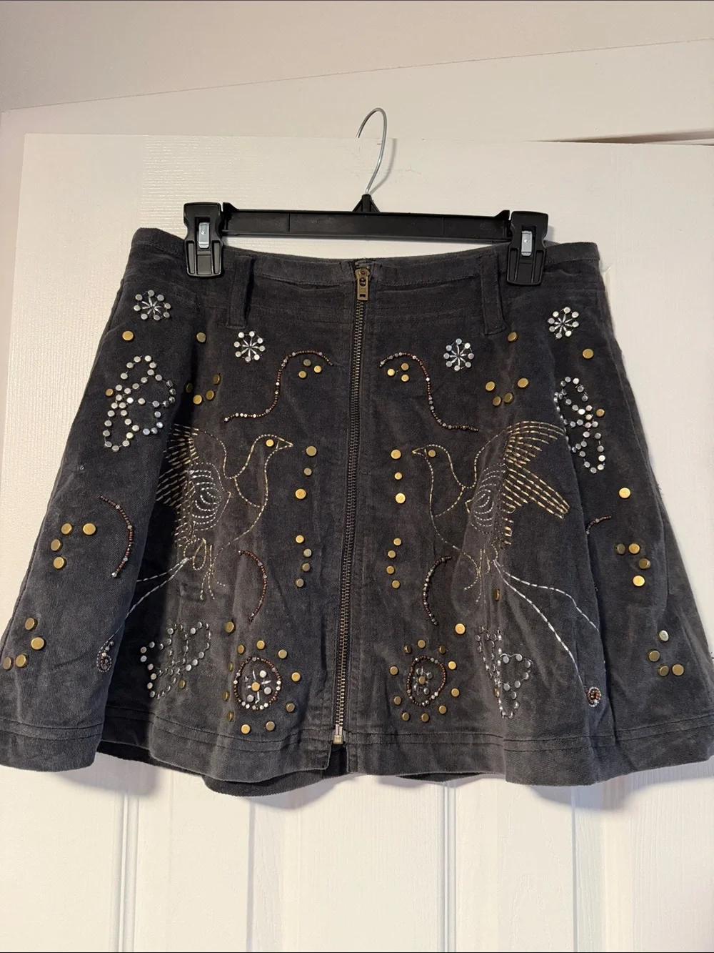 Free People Black Velvet Embellished Circle Skirt